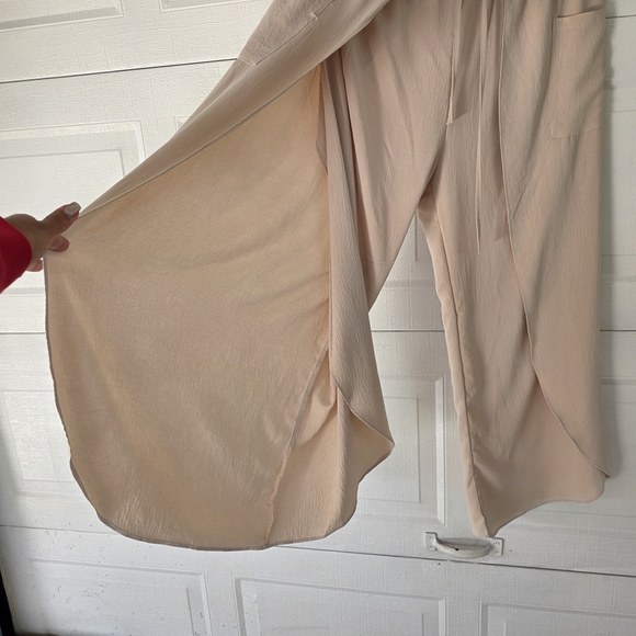 B Beige Split-Leg Pants XL| Boho Resort Style Wide Leg | Coastal Minimalist - Picture 7 of 11